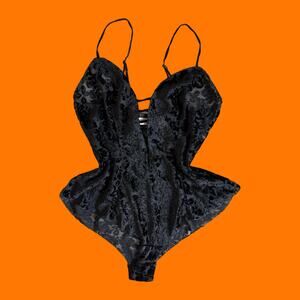 90's vintage black velvet burnout lingerie teddy SMALL Victoria's Secret